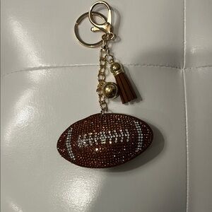 Football Bag Charm / Keychain Brown Rhinestone with Gold Accents